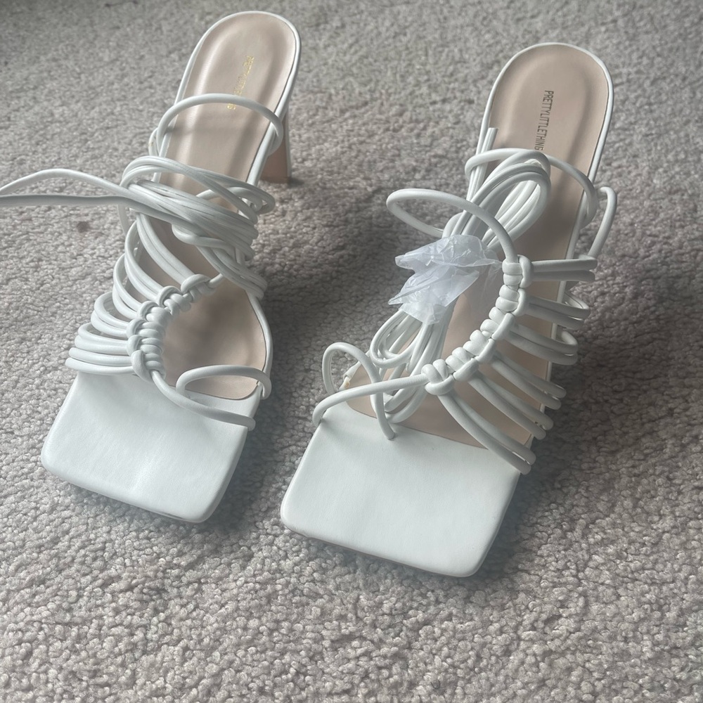 PrettyLittleThing white tie up heels, us 7 never used